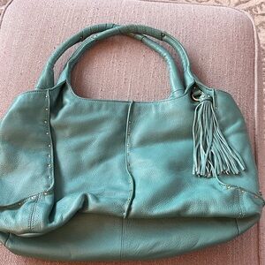 Perlina Turquoise Leather studded Shoulder Bag